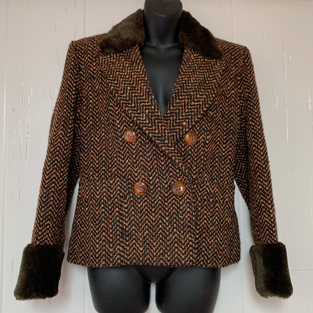 Yves Saint Laurent wool blend fur trim blazer